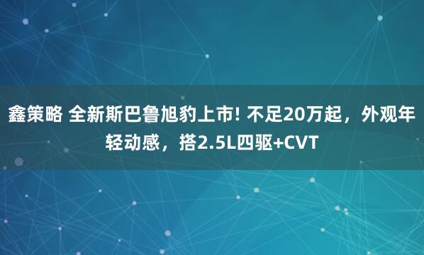 鑫策略 全新斯巴鲁旭豹上市! 不足20万起，外观年轻动感，搭2.5L四驱+CVT
